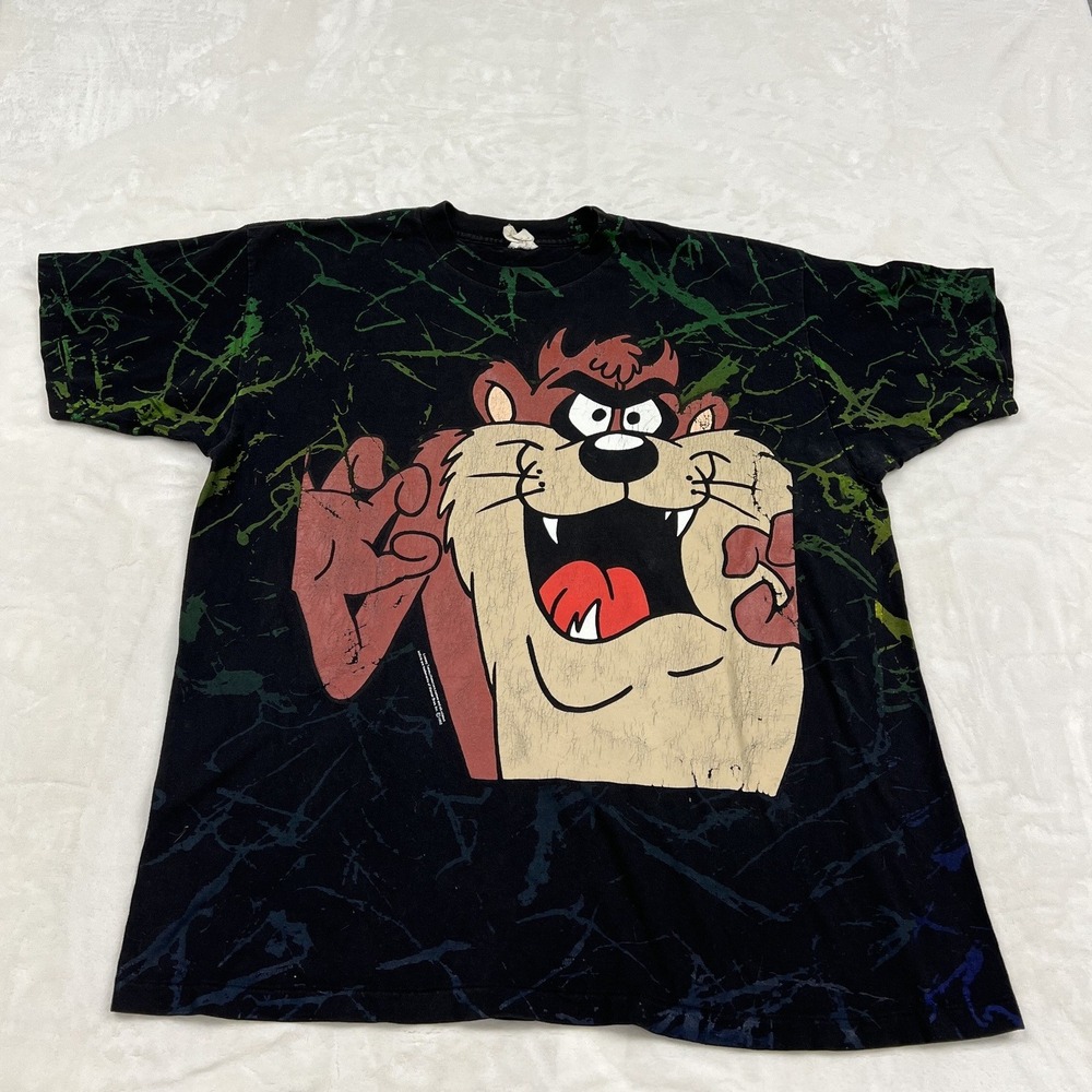 Looney Tunes T-Shirt Mens XL Black Taz Acid Wash Vintage 90s Single Stitch